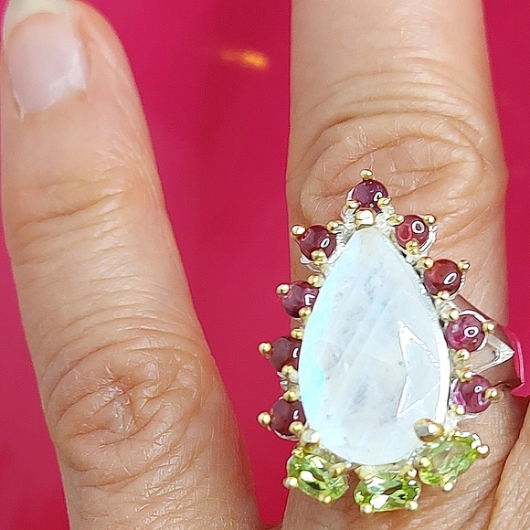 Natural 14 ct‎ Not Enhanced Moonstone 925 Sterling Silver Ring Size 8 - Picture 7 of 12